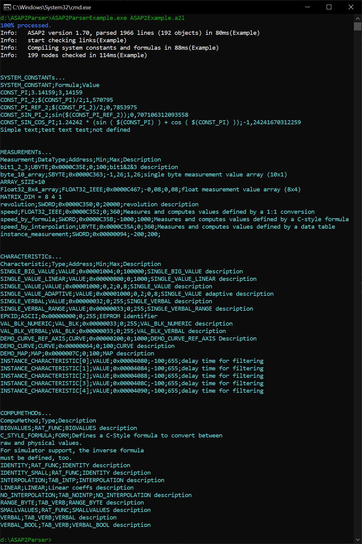 ASAP2Demo ParserOutput